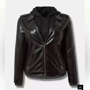 Women's Black Fabric Mix Hooded Moto Jacket
